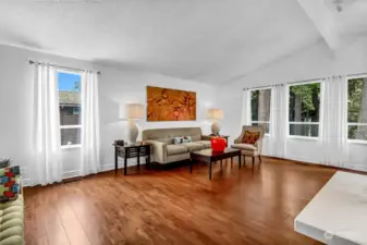 Living Room with high ceiling and beautiful flooring