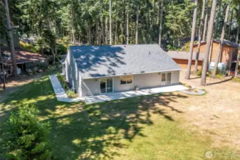 This property has a combination of grassy lawn and mature trees.