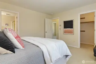 Primary suite with nice closet space.