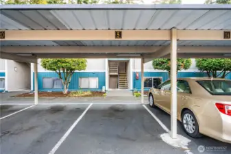 Carport space number 5 is located directly in front of the condo.