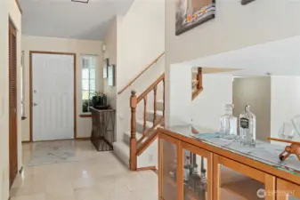 View from sun deck entry. Looking towards front door. Storage on left and right.