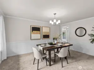 Chair rail and crown molding give it an elegant touch.