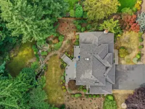 Enjoy the soothing sound of the water feature as it trickles through the middle of the yard.
