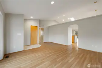 Living room separated with pony wall