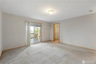 Primary bedroom hosts a walk-in closet