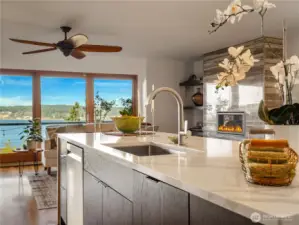 The fireplace adds ambiance and warmth on cold winters days.