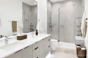 Primary bath tiled walk in shower