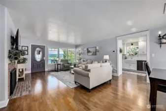 Living room with incredible views and gas fireplace.