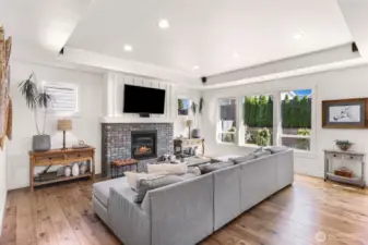 Enjoy the gas fireplace and shiplap accents throughout