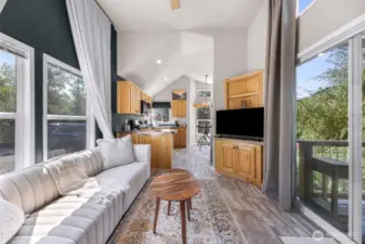 This 400 sqft Tiny Home sits ideally separated from main home for short of long term rental potential, or even just additional guest space! Boasting tons of natural light, vaulted ceilings living, full kitchen and dining nook.