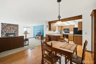 Nice open flow from kitchen, dining, to family room