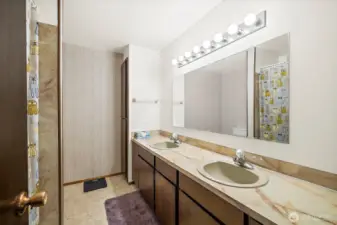 Main bathroom, lots of storage!