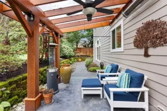 Covered patio space off the kitchen.  Perfect for enjoying the backyard year round.
