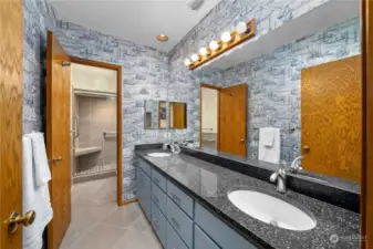 Granite, double sinks and large shower