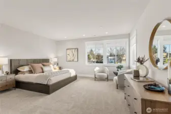 Spacious Primary Suite has views to Mt. Rainier on clear days!