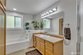 Wonderful primary bath with heated floors and soaking tub