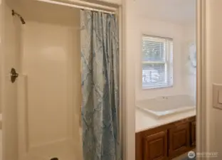 Separate walk in shower and soak tub