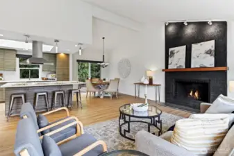 Great room with vaulted ceilings and open to chef inspired kitchen with professional appliances