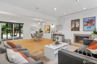 Downstairs rec room with state of the art projector and screen, surround sound speakers