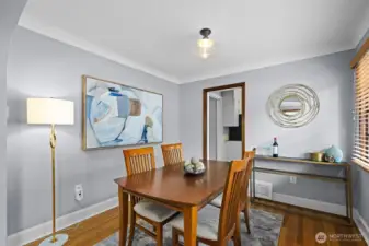 Comfortable seating for six or more if you extend into the living room.
