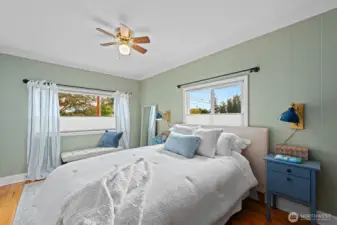 A king bed will fit easily in this space.