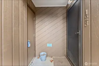 Across from the front door is an exterior closet for more storage.