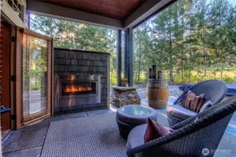Terrace patio off of the master suite includes a new gas fireplace.