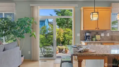 Breakfast Bar in kitchen and Door to Back Yard