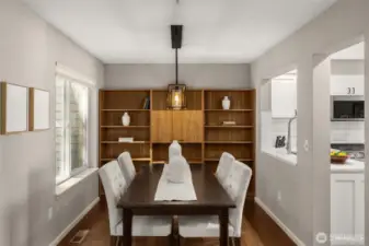 Dining room with stylish chandelier