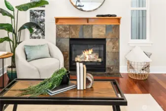 Gas fireplace adds warmth and ambiance.