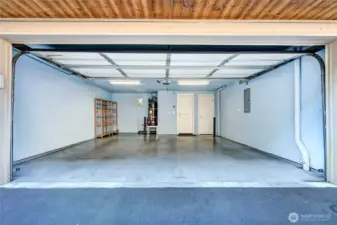 Two car garage and then some! No shortage of storage space here.