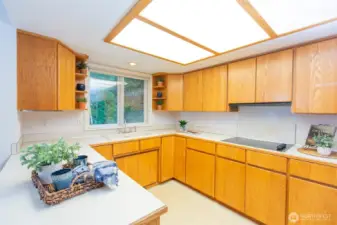 So much countertop workspace here! Solid wood cabinets - bases have pullouts, too!