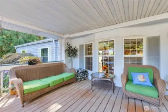 Spacious, covered front porch with new stairs