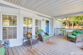 Spacious, covered front porch with new stairs