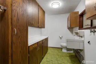 Seperate laundry room with toilet and sink