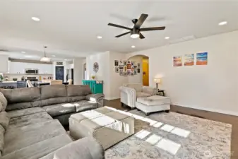 Family room with ceiling fan