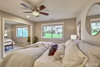 There are 2 closets in the primary bedroom with closet organizers.