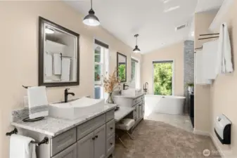 2 Custom Vanities and makeup area in this luxurious Primary Bath remodel!