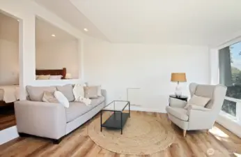 A quiet private sitting area with a door to the outside.