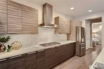 Quarts counters and custom cabinetry