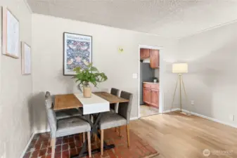 This dining space could also house a freestanding stove (it has in the past) and there is a chimney for it!
