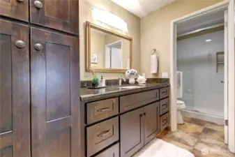Beautifully updated bathrom w/ custom cabinetry & new shower.