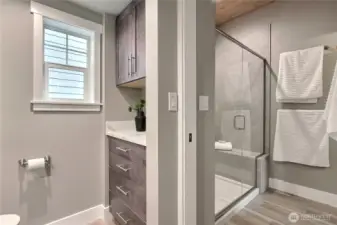 Convenient cabinet nook for additional storage & counter space.