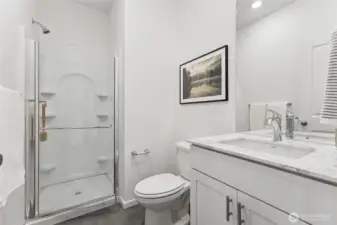 Bath down with walk-in shower. Great for guests.   Pictures are for representational purposes only, colors and features may vary.