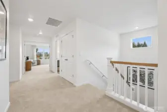 Large hallway upstairs making your space feel very roomy.   Pictures are for representational purposes only, colors and features may vary.