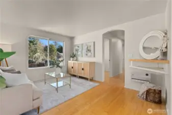 Natural light pours in from windows in nearly every direction.