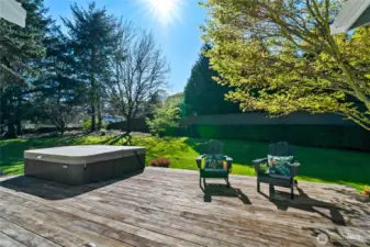 Saltwater hot tub is right outside the primary suite's French doors.