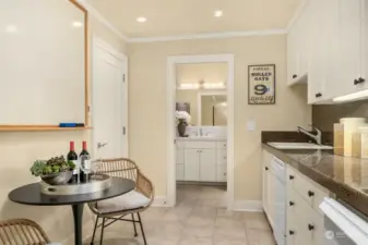 The kitchenette and attached bathroom allow for easy living and a quiet, private haven.