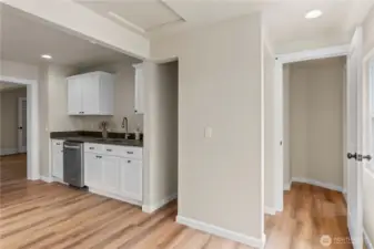 Stackable washer and dryer around the kitchen corner