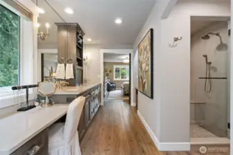 remodeled primary bathroom with steam shower